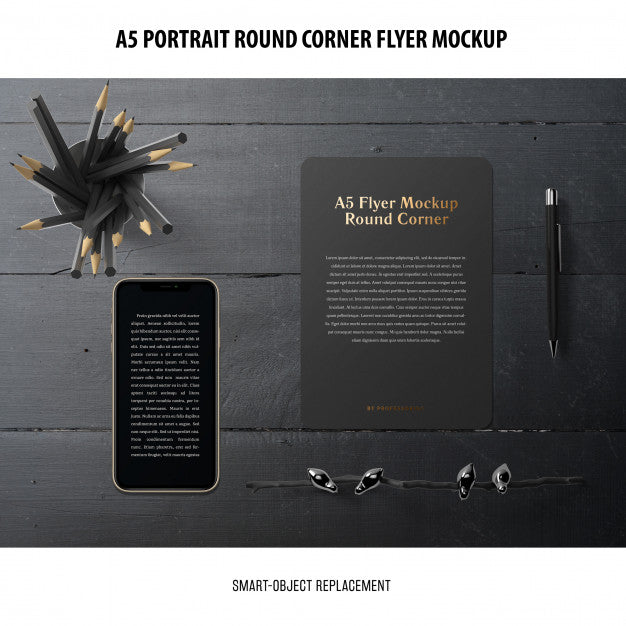 Free A5 Round Corner Flyer Mockup Psd