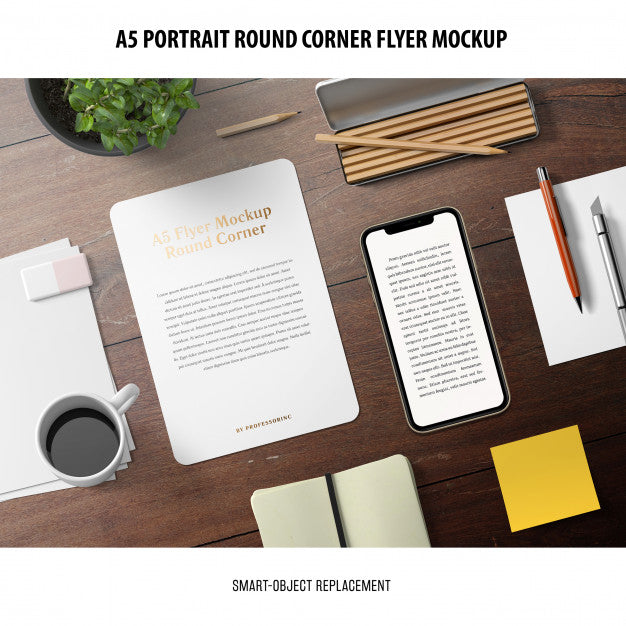 Free A5 Round Corner Flyer Mockup Psd