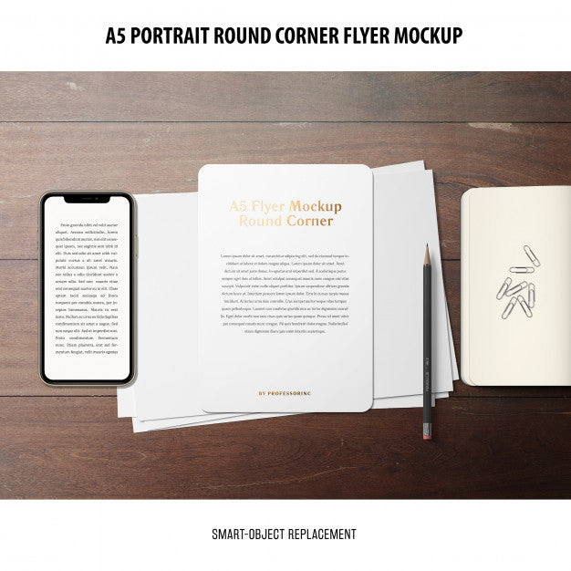 Free A5 Round Corner Flyer Mockup Psd