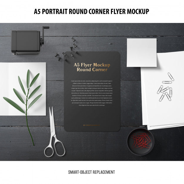 Free A5 Round Corner Flyer Mockup Psd