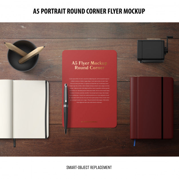 Free A5 Round Corner Flyer Mockup Psd
