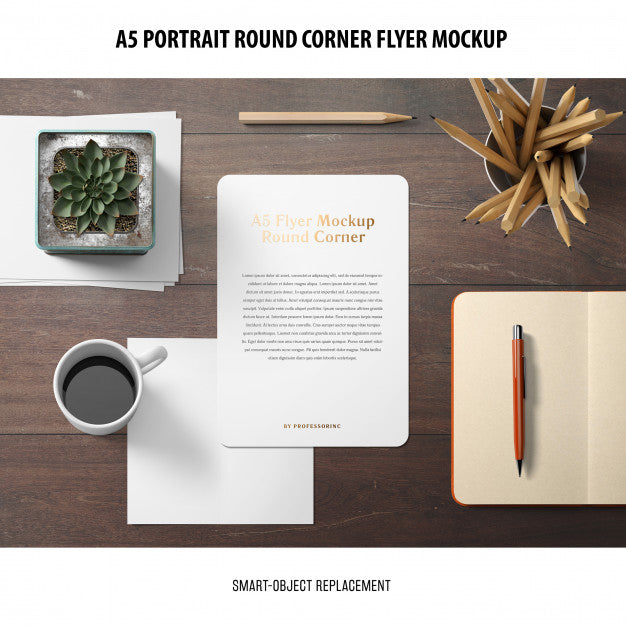 Free A5 Round Corner Flyer Mockup Psd