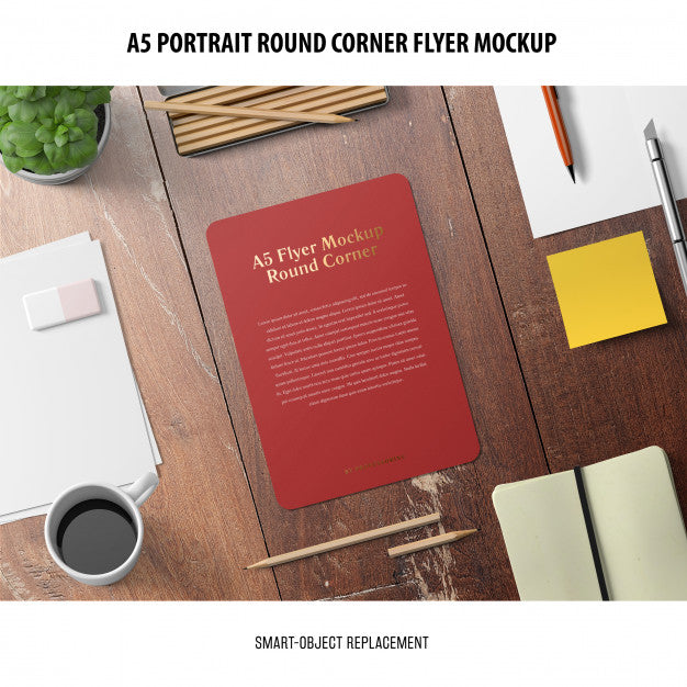 Free A5 Round Corner Flyer Mockup Psd