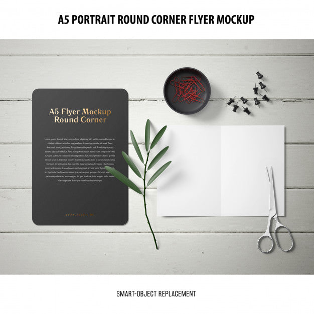 Free A5 Round Corner Flyer Mockup Psd