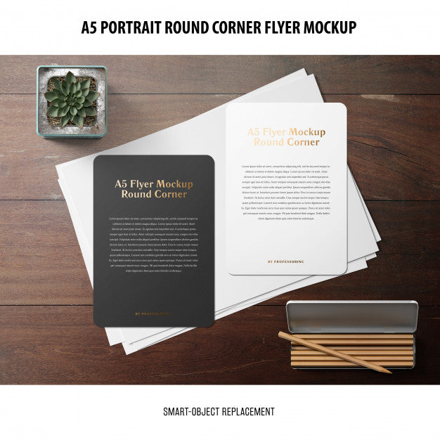 Free A5 Round Corner Flyer Mockup Psd