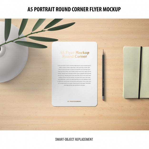Free A5 Round Corner Flyer Mockup Psd