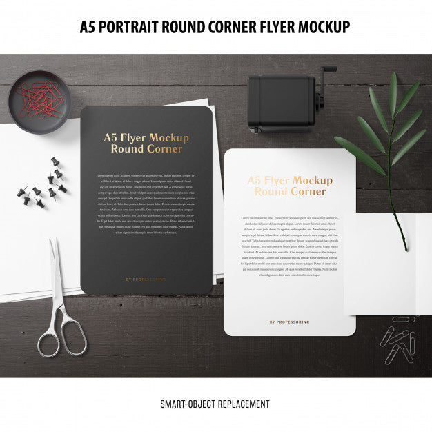 Free A5 Round Corner Flyer Mockup Psd
