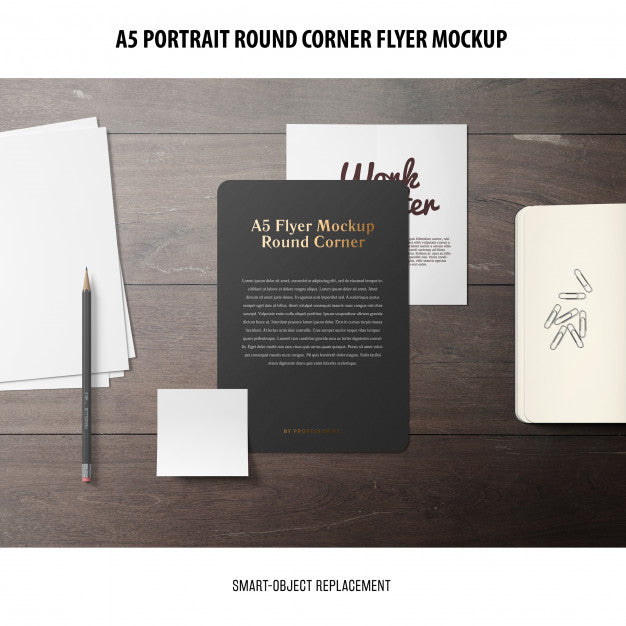 Free A5 Round Corner Flyer Mockup Psd