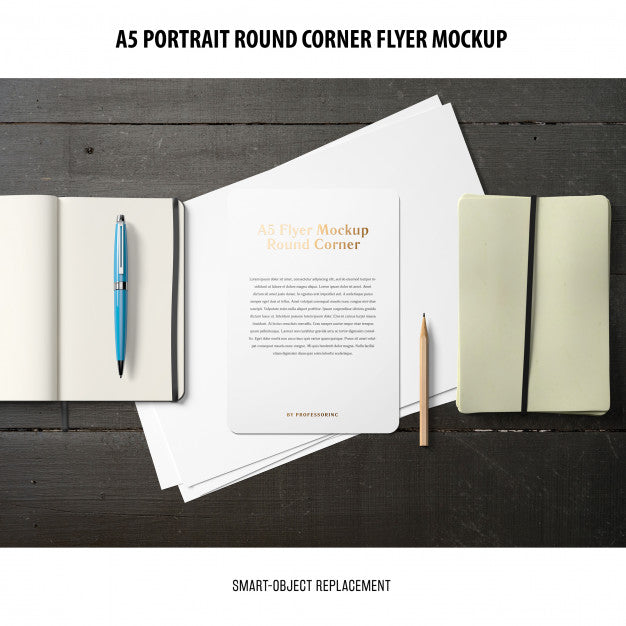 Free A5 Round Corner Flyer Mockup Psd