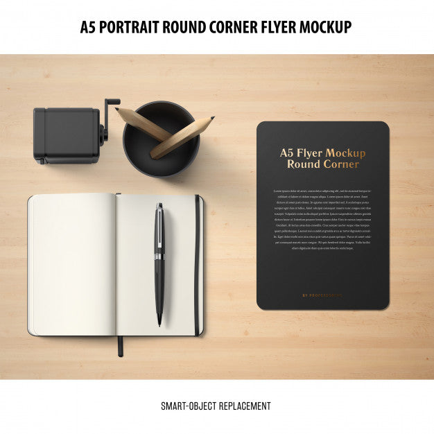 Free A5 Round Corner Flyer Mockup Psd