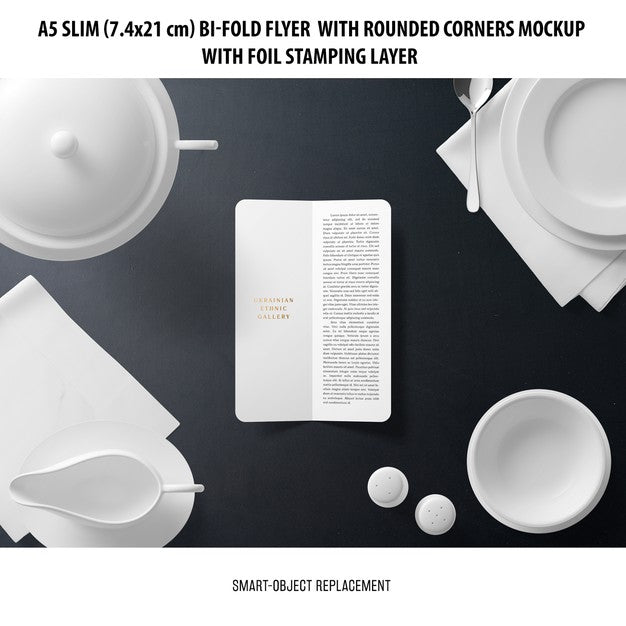 Free A5 Slim Bi-Fold Flyer Mockup Psd