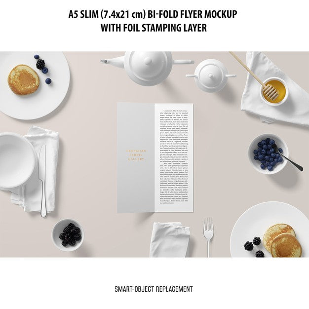 Free A5 Slim Bi-Fold Flyer Mockup Psd