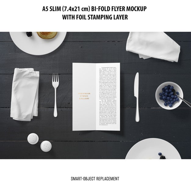 Free A5 Slim Bi-Fold Flyer Mockup Psd