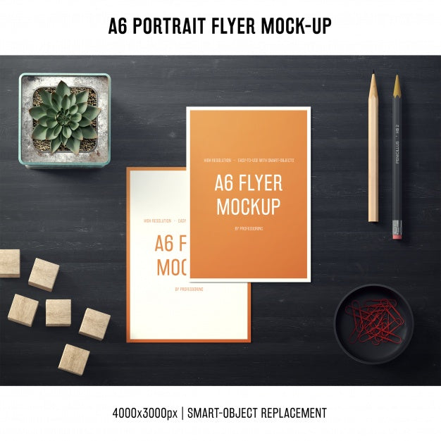 Free A6 Portrait Flyer Mock-Up With Pencils Psd