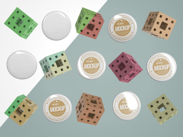 Free Abstract Mock-Up Merchandise With Insignia And Cubes Psd