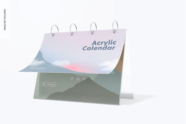 Free Acrylic Calendar Mockup, Right View Psd