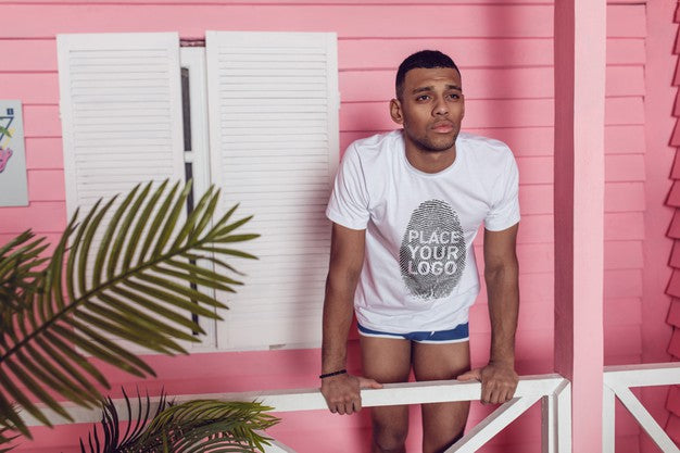 Free African Man T-Shirt Mock-Up Psd