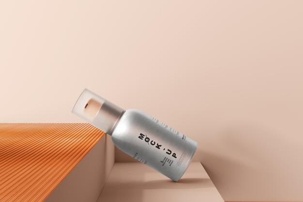 Free Aluminum Body Cosmetic Spray Bottle Mockup Psd