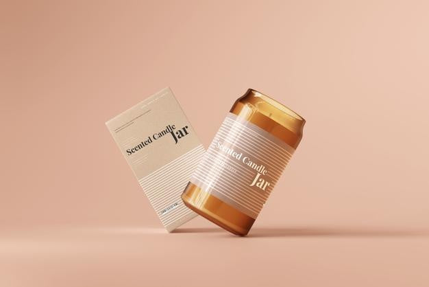 Free Amber Glass Candle And Box Mockup Psd