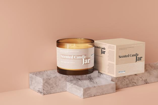 Free Amber Glass Candle And Box Mockup Psd