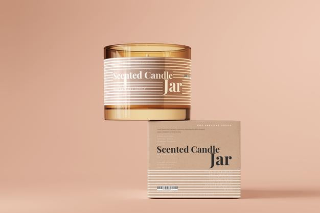 Free Amber Glass Candle And Box Mockup Psd