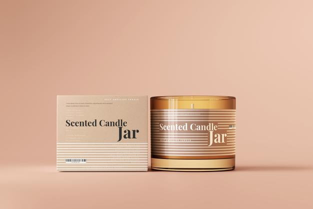 Free Amber Glass Candle And Box Mockup Psd