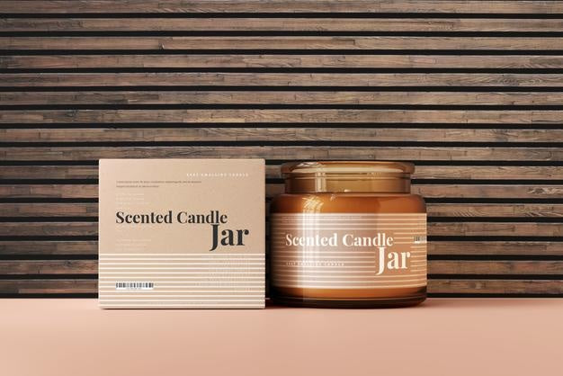 Free Amber Glass Candle Jar And Box Mockup Psd
