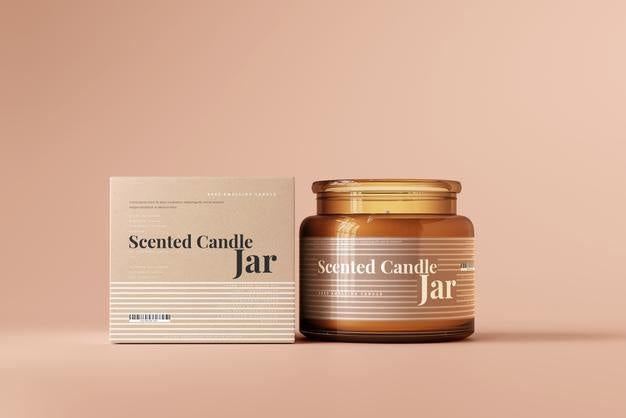 Free Amber Glass Candle Jar And Box Mockup Psd