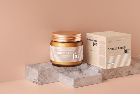 Free Amber Glass Candle Jar And Box Mockup Psd