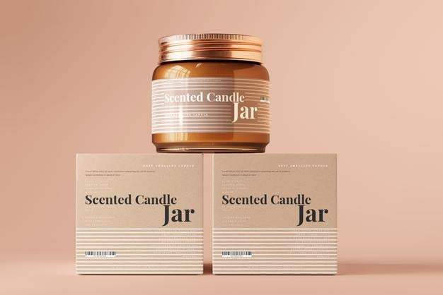 Free Amber Glass Candle Jar And Box Mockup Psd