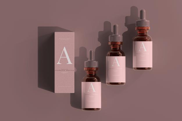 Free Amber Glass Dropper Bottle With Box Mockup Psd
