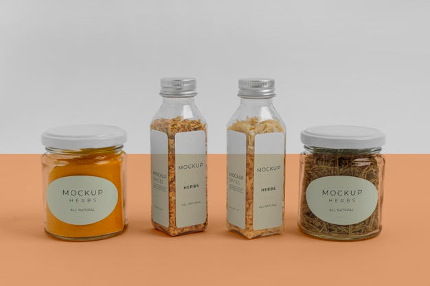 Free Arrangement Of Spices With Label Mock-Up Psd