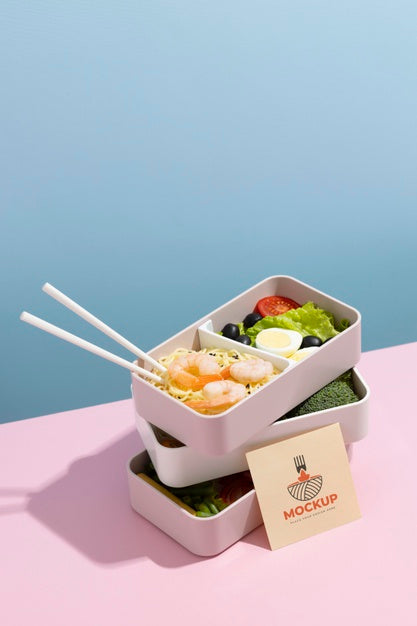 Free Assortment Of Bento Box With Mock-Up Card Psd