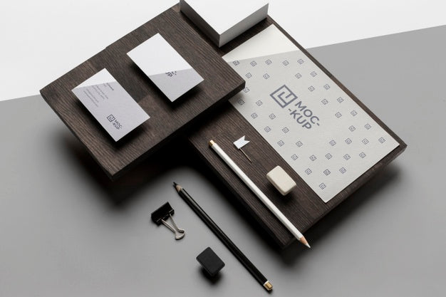Free Assortment Of Mock-Up Stationery On Wood Psd