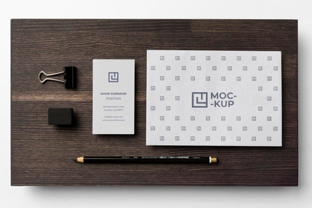 Free Assortment Of Mock-Up Stationery On Wood Psd