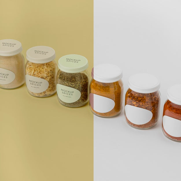 Free Assortment Of Spices With Label Mock-Up Psd