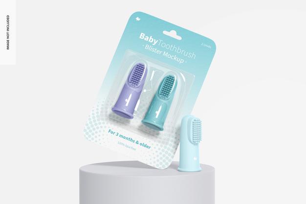 Free Baby Toothbrush Blister Mockup, Leaned Psd