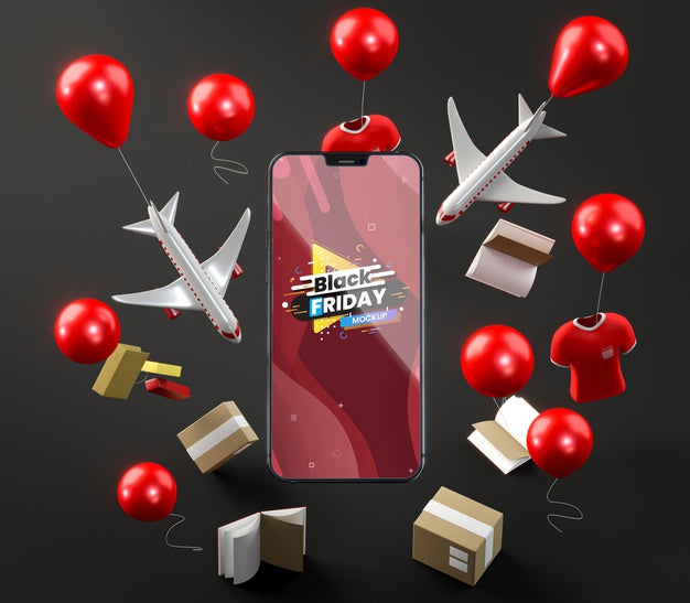 Free Balloons With Offers Black Background Psd