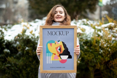 Free Beautiful Frame Model Mockup Held By Girl Psd