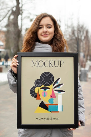 Free Beautiful Frame Model Mockup Held By Girl Psd