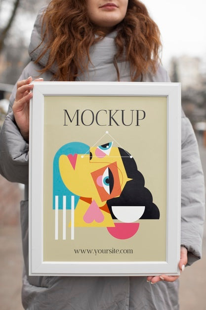 Free Beautiful Frame Model Mockup Held By Girl Psd