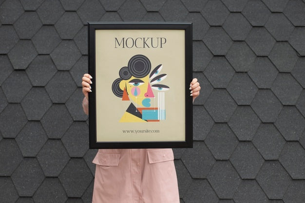 Free Beautiful Frame Model Mockup Held By Girl Psd