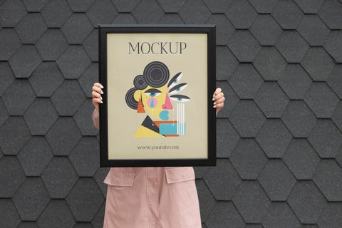 Free Beautiful Frame Model Mockup Held By Girl Psd
