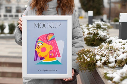 Free Beautiful Frame Model Mockup Held By Girl Psd