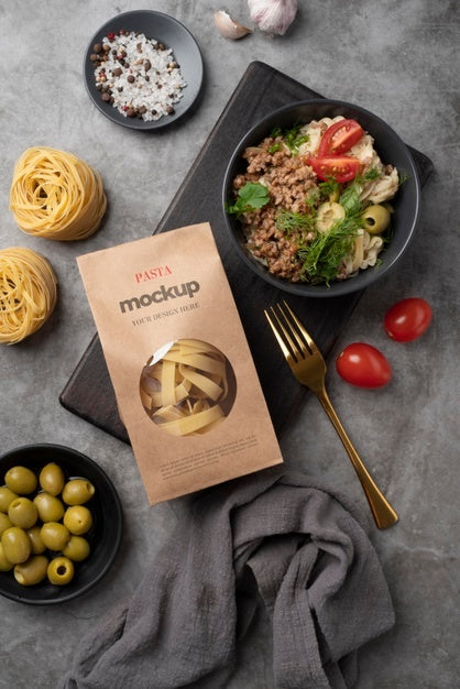 Free Beautiful Pasta Packaging Mockup Psd