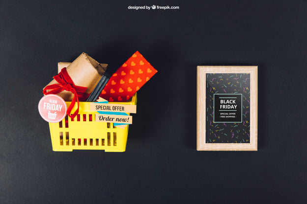 Free Black Friday Mockup With Basket Psd