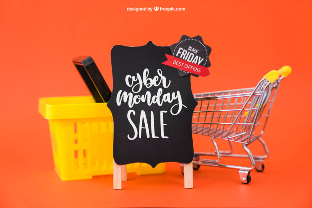Free Black Friday Mockup With Basket Psd