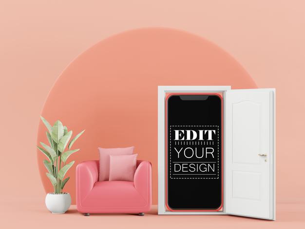 Free Blank Screen Smart Phone Computer Mockup For Interior Design Psd