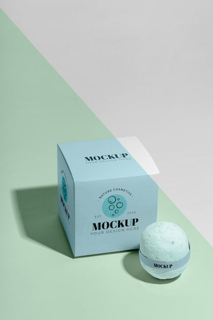 Free Blue Bath Bomb And Box Mock-Up Psd