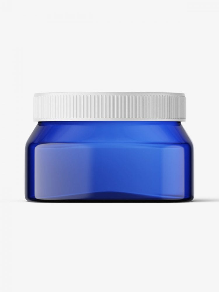 Free Blue Square Base Jar Mockup / 6Oz